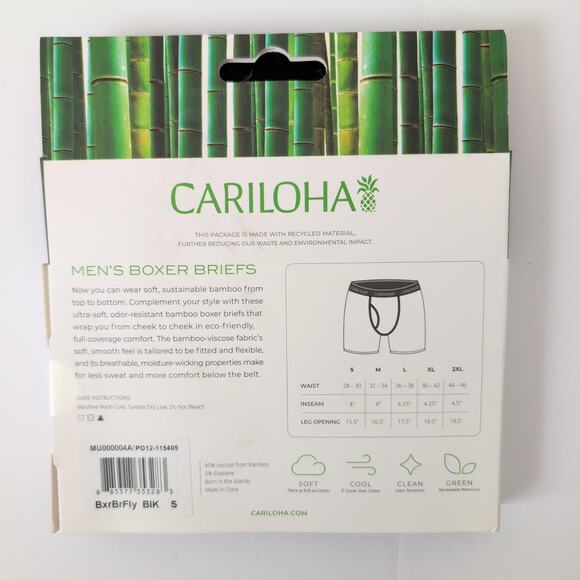 NWT Cariloha Bamboo Boxer Briefs Black Men's - 1 Pc Boxer Size Small (28-30) - Picture 3 of 4